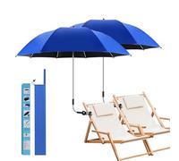 panthem 2 PACK Beach Umbrella with Universal Clamp, UPF 50+ 360 ° Adjustable Shade Umbrella, Portable Parasol for Camping Chair, Wheelchair, Patio Chairs, Golf Carts, Balcony (Blue, No Chair)