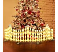 panthem LED Christmas Tree Fence, 5 Pack 1.75 Meter Lighted Christmas Decorative Fences White Plastic Picket 8 Modes DIY Connectable Garden Fence for Pets Christmas Tree