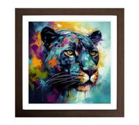 Panther Abstract Art No.1 Framed Print | 18x18 Inch Walnut Framed Wall Art | Ready to Hang | Abstract Animal Picture | Living Room Bedroom Lounge Office