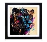 Panther Abstract Expressionism Framed Print | 18x18 Inch Black Framed Wall Art | Ready to Hang | Eclectic Animal Picture | Living Room Bedroom Lounge Office