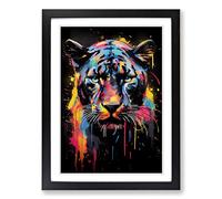 Panther Abstract Framed Print | A2 Black Framed Wall Art | Ready to Hang | Abstract Animal Picture | Living Room Bedroom Lounge Office