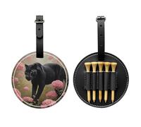 Panther Among Pink Flowers Black Printed Golf tee Storage Bag - for Men only, Durable PU Material, Easy to Carry, Enhance The Golf Experience