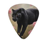 panther among pink flowers Guitar picks in thin, medium, and thick sizes, 12-piece set, suitable for electric guitar and various instruments