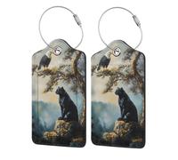 Panther and Eagle Luggage Tag for Suitcase 2 Pack Leather Luggage Tag with Privacy Flap Name Id Label and Metal Loop for Women Men Travel