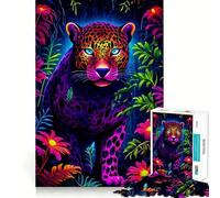 Panther Animal Neon 1000 Piece Jigsaw Puzzle for Adults Logic Toy Relaxing Fun Design Assembly Santa Wish Gift (38x26cm)