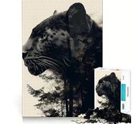 Panther Double Exposure 1000 Piece Jigsaw Puzzles for Adults Jigsaw Brain Skill Warm Time Exact Edge (38x52cm)