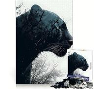 Panther Double Exposure 1000 Pieces Jigsaw Puzzles for Teenagers Improve Recall Quiet Hobby Exact Edge Birthday Gift (38x52cm)