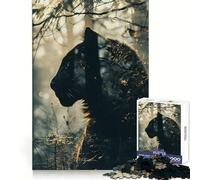 Panther Double Exposure 1000 Pieces Jigsaws Adults Puzzles Gifts Memory Upgrade Leisure Time Sharp Cut Wall Art Decor (38x26cm)