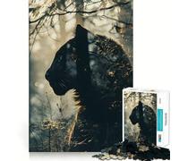 Panther Double Exposure 1000 Pieces Jigsaws Adults Puzzles Gifts Memory Upgrade Leisure Time Sharp Cut Wall Art Decor (38x26cm)