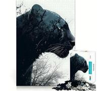 Panther Double Exposure for Adults 1000 Piece Jigsaw Puzzle Thought Toy Anxiety Relief Precise Edge Thoughtful Gift (38x26cm)