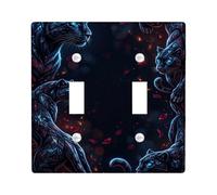 Panther Double Light Switch Cover Plate, Wildlife Mystical Leaves Blue Eyes N/a Black Plastic Standard Size Decorative Wall Plates for Home Living Room Bedroom Bathroom Decor