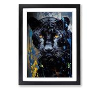 Panther Hard Edge Painting Framed Print | A2 Black Framed Wall Art | Ready to Hang | Modern Animal Picture | Living Room Bedroom Lounge Office