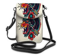Panther Head Crossbody Cell Phone Purse Arrow Tattoo Tiger Flower TraditionalWallet Handbag
