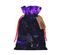 (Panther Head In Flames) Christmas Burlap Gifts Bag With Drawstring Xmas Linen Burlap Gift Candy Pouch For Wedding Party Festival Decorating S