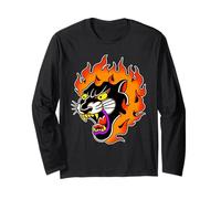 Panther Head on Fire Black Panther Traditional Tattoo Flash Long Sleeve T-Shirt