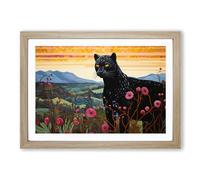 Panther Landscape Framed Print | A2 Oak Framed Wall Art | Ready to Hang | Modern Animal Picture | Living Room Bedroom Lounge Office