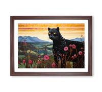 Panther Landscape Framed Print | A2 Walnut Framed Wall Art | Ready to Hang | Modern Animal Picture | Living Room Bedroom Lounge Office