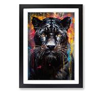 Panther Modern Framed Print | A2 Black Framed Wall Art | Ready to Hang | Modern Animal Picture | Living Room Bedroom Lounge Office