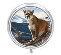 Panther Mountain Lion Pill Case Portable Round Pill Box with Mirror 3 Compartments Small Pill Organizer for Pocket Purse Pill Container for Vitamins Fish Oil Medicine Organizer Travel Gift