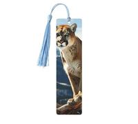 Panther Mountain Lion Wooden Bookmarks 5pcs with Sky Blue Tassels Handmade Double-Sided Printed Book Marks Page Markers Book Accessories Gift for Book Lovers Women Men