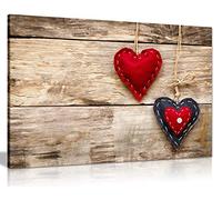 Panther Print, Canvas Wall Art, Framed Prints and Pictures for Bedroom Walls, Red Love Hearts on Wood, Print for Valentine's & Other Special Occasions (30x20 Inch)