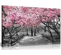 Panther Print, Canvas Wall Art, Pictures for Living Room and Bedroom, Black & White, Pink Blossoms Framed Prints for Walls, Print for Special Occasions (18x12 Inch)