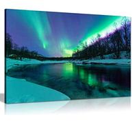 Panther Print, Canvas Wall Art, Winter River Northern Lights Aurora Borealis, Living Room, and Bedroom Framed Art, Quality Picture for Walls, Nature Design, Prints for Special Occasions (30x20 Inch)
