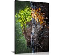 Panther Print Fine Art Prints Abstract Woman with Green & Yellow Leaves on Head Artistic Framed Canvas Print, Pictures for Home Walls, Bedroom, Living Room & Bathroom Decor 31x20cm (12x8in)