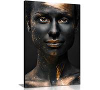 Panther Print Fine Art Prints Black & Gold Woman Portrait Artistic Framed Canvas Print, Pictures for Home Walls, Bedroom, Living Room & Bathroom Decor 31x20cm (12x8in)
