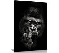 Panther Print Fine Art Prints Black Monochrome Gorilla Close Up Portrait Artistic Framed Canvas Print, Pictures for Home Walls, Bedroom, Living Room & Bathroom Decor 31x20cm (12x8in)