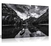 Panther Print Fine Art Prints Black & White Braies Lake Artistic Framed Canvas Print, Pictures for Home Walls, Bedroom, Living Room & Bathroom Decor 61x41cm (24x16in)