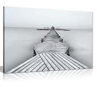Panther Print Fine Art Prints Black & White Long Bridge on a Silky Beach water Artistic Framed Canvas Print, Pictures for Home Walls, Bedroom, Living Room & Bathroom Decor 46x31cm (18x12in)