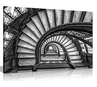 Panther Print Fine Art Prints Black & White Old Architectural Infinite Spiral Stair Case Artistic Framed Canvas Print, Pictures for Home Walls, Bedroom, Living Room & Bathroom Decor 61x41cm (24x16in)