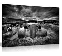 Panther Print Fine Art Prints Black & White Old Vintage Car Artistic Framed Canvas Print, Pictures for Home Walls, Bedroom, Living Room & Bathroom Decor 61x41cm (24x16in)