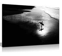 Panther Print Fine Art Prints Black & White Surfer Beach Waves Artistic Framed Canvas Print, Pictures for Home Walls, Bedroom, Living Room & Bathroom Decor 46x31cm (18x12in)