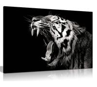 Panther Print Fine Art Prints Black & White Yawning Tiger Artistic Framed Canvas Print, Pictures for Home Walls, Bedroom, Living Room & Bathroom Decor 46x31cm (18x12in)