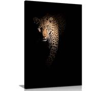 Panther Print Fine Art Prints Leopard with Predator Eyes in the Dark Artistic Framed Canvas Print, Pictures for Home Walls, Bedroom, Living Room & Bathroom Decor 46x31cm (18x12in)