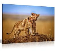 Panther Print Fine Art Prints Lions Friendship Hug African Safari Artistic Framed Canvas Print, Pictures for Home Walls, Bedroom, Living Room & Bathroom Decor 76x51cm (30x20in)