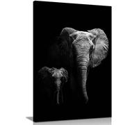 Panther Print Fine Art Prints Mother & Child Elephants in the Dark Artistic Framed Canvas Print, Pictures for Home Walls, Bedroom, Living Room & Bathroom Decor 31x20cm (12x8in)