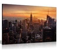 Panther Print Fine Art Prints New York Empire State Building Orange Sunset Artistic Framed Canvas Print, Pictures for Home Walls, Bedroom, Living Room & Bathroom Decor 91x61cm (36x24in)