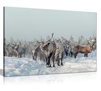 Panther Print Fine Art Prints Reindeers in Winter Snow Artistic Framed Canvas Print, Pictures for Home Walls, Bedroom, Living Room & Bathroom Decor 91x61cm (36x24in)