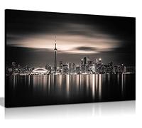Panther Print Fine Art Prints Sepia Toned Toronto Skyline Cityscape Mirror Reflection Artistic Framed Canvas Print, Pictures for Home Walls, Bedroom, Living Room & Bathroom Decor 91x61cm (36x24in)