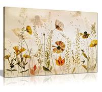 Panther Print Fine Art Prints Yellow Flowers Botanical Garden Painterly Artistic Framed Canvas Print, Pictures for Home Walls, Bedroom, Living Room & Bathroom Decor 46x31cm (18x12in)