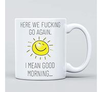 Panther Print Here We F*cking Go Again Rude Large Heavy Duty Ceramic Novelty Funny Coffee Mug, Cup for Men & Women, Girls & Boys - Gift for Birthday, Teacher, Christmas, Colleague, Boss, New Job