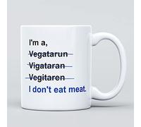 Panther Print I'm A Vegetarian Joke Large Heavy Duty Ceramic Novelty Funny Coffee Mug, Cup for Men & Women, Girls & Boys - Gift for Birthday, Leaving, Teacher, Christmas, Vegans