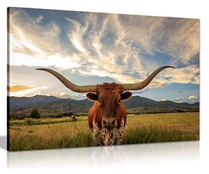Panther Print, Wall Canvas Art, Framed Canvas Pictures for Farmhouses, Rustic Wall Decor for Living Room, Cow Prints Longhorn Steer Animal Wildlife Canvas, Print for Special Occasions (36x24 Inch)