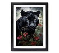 Panther Romanticism Framed Print | A2 Black Framed Wall Art | Ready to Hang | Modern Animal Picture | Living Room Bedroom Lounge Office
