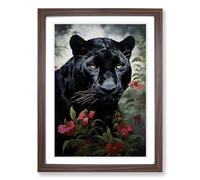 Panther Romanticism Framed Print | A2 Walnut Framed Wall Art | Ready to Hang | Modern Animal Picture | Living Room Bedroom Lounge Office