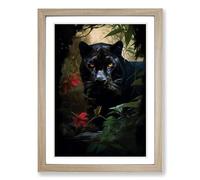 Panther Romanticism No.2 Framed Print | A2 Oak Framed Wall Art | Ready to Hang | Modern Animal Picture | Living Room Bedroom Lounge Office