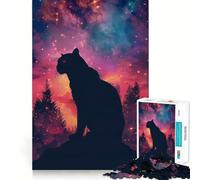 Panther Silhouette Galaxy 1000 Pieces Jigsaw Puzzles for Teenagers Wise Think Toy Calm Fun Clear Cut Art Collectible (38x52cm)